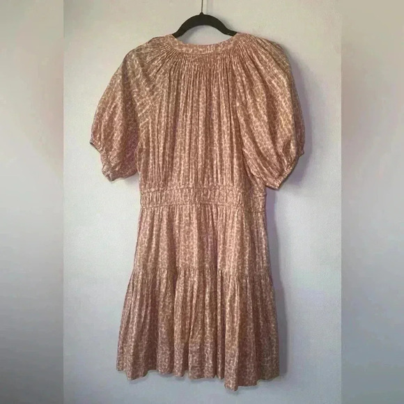 Ulla Johnson Mariana cotton Leopard Print Dress Sz 10 Summer Cocktail peach sun - Picture 5 of 9